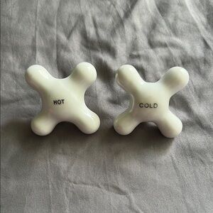 White Ceramic Hot and Cold Faucet knobs- vintage